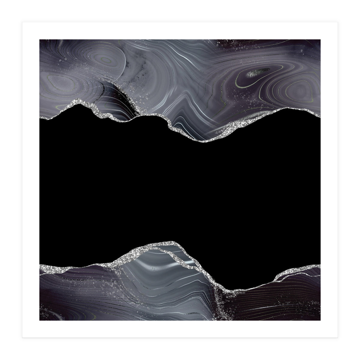 Black & Silver Glitter Agate Texture 04 (Print Only)