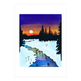 Purple Midnight, Snow River Full Moon Nature Landscape Painting, Winter Travel Adventure Places (Print Only) thumbnail