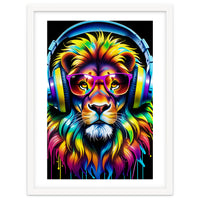 A Lion In Glasses Listens To Music