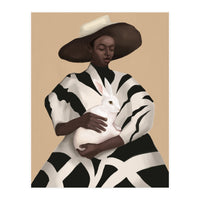 Woman In Stripes Holding A White Rabbit (Print Only)