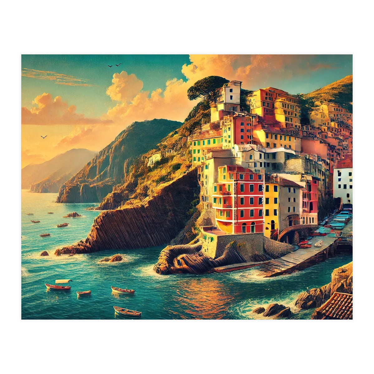 Vintage Cinque Terre Poster, Italy (Print Only)