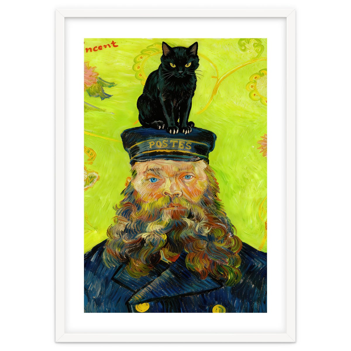 Black Cat on the Postman’s Hat, Van Gogh Inspired Painting