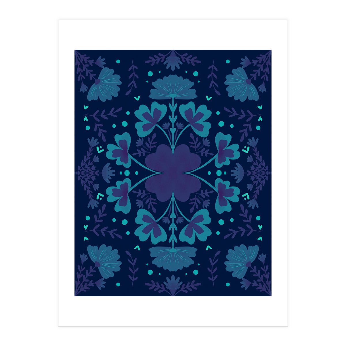 Clovers And Flowers Night Blue (Print Only)