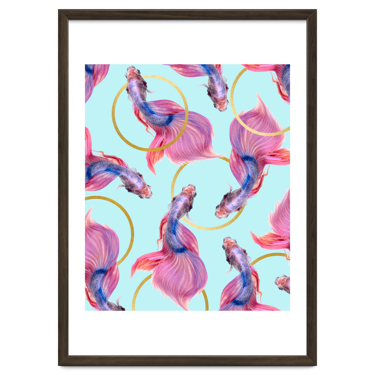 HullaHoops, Eclectic Colorful Fish Graphic Design, Animals Gold Rings Surrealism Quirky