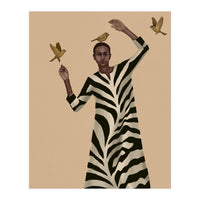 Woman With Birds And Zebra Pattern Dress (Print Only)