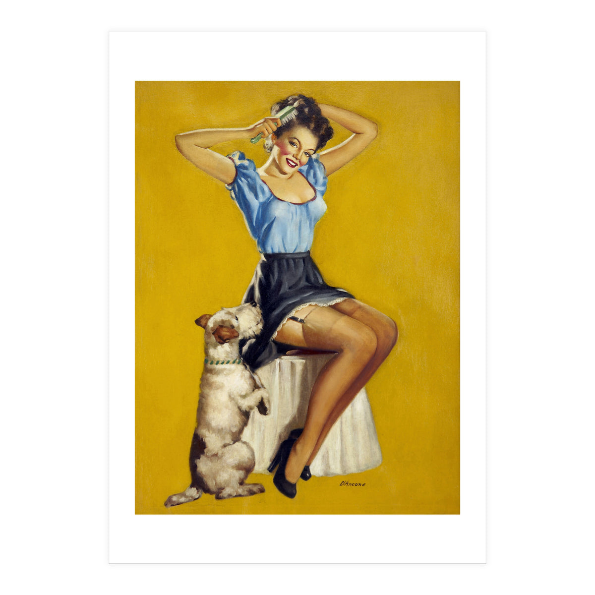 Pinup Woman Posing With Her Dog (Print Only)