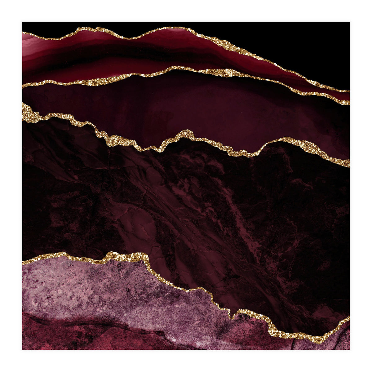 Burgundy & Gold Agate Texture 02  (Print Only)