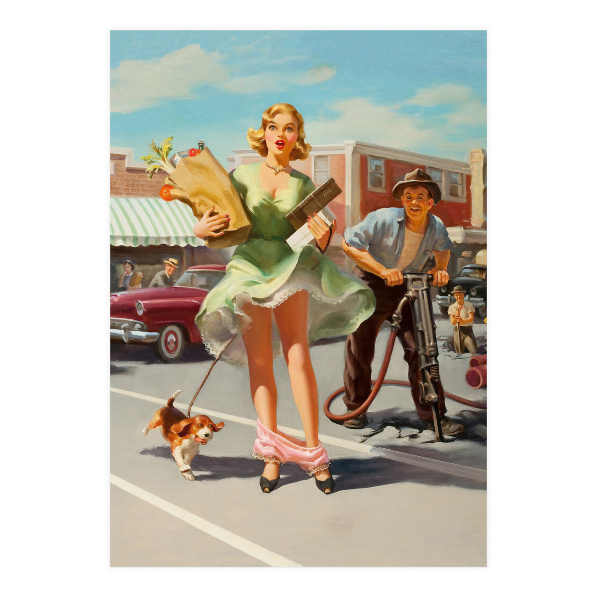 Funny Pin Up Shopping Girl (Print Only)