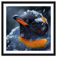 Close Up Penguin In Snow With Water Droplets