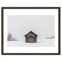Wooden shed with snow
