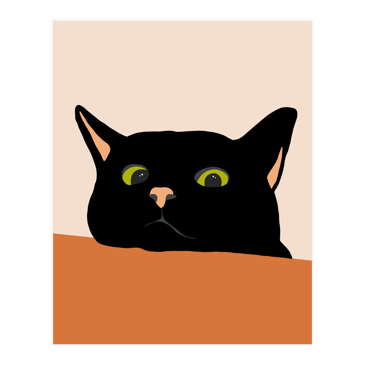 The Curious Cat, Black Cat, Funny Pets, Kitten, Cute Animals, Bohemian Eclectic Painting (Print Only)