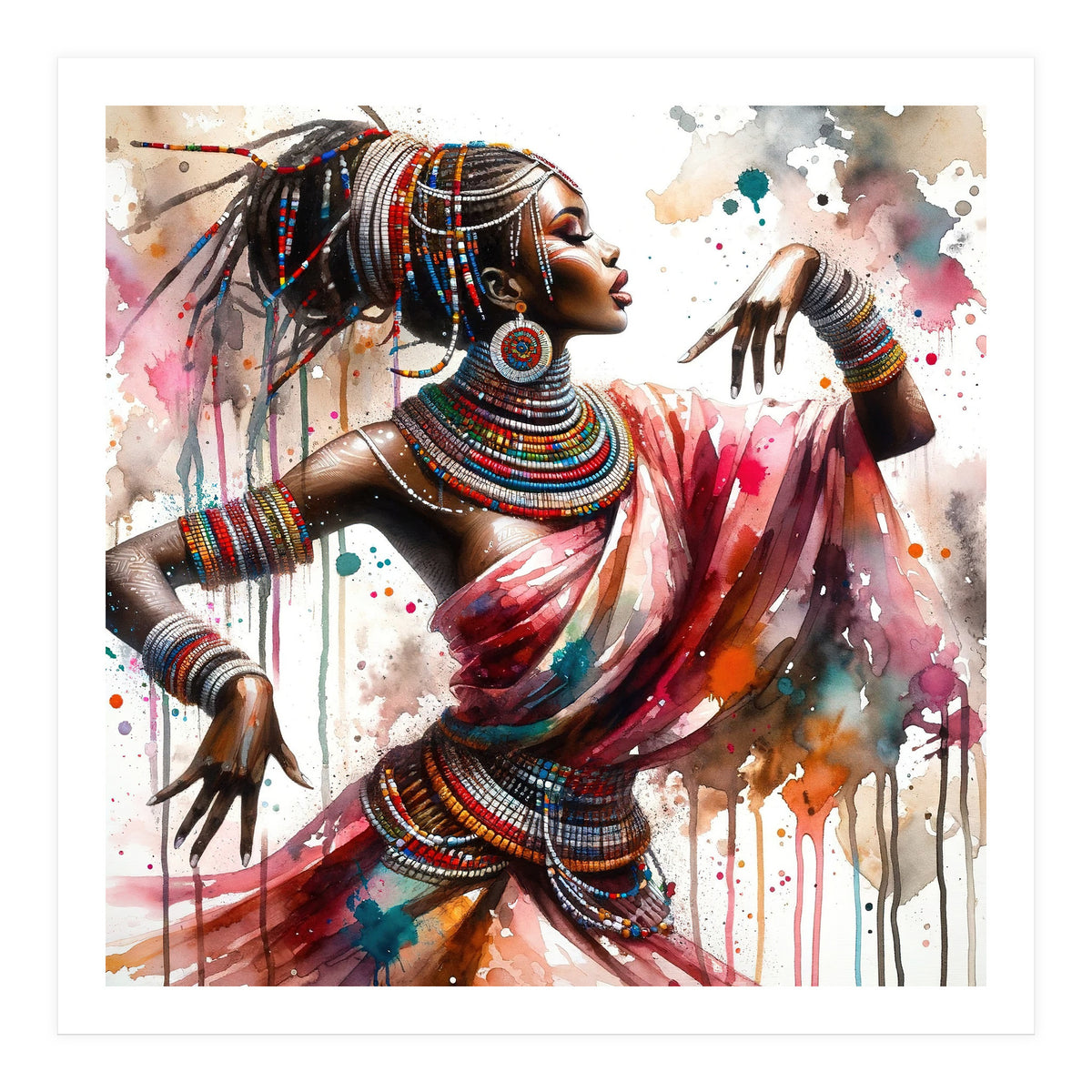 Watercolor African Dancer #1 (Print Only)