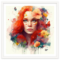 Watercolor Floral Red Hair Woman #5