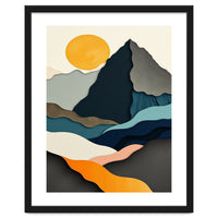 Minimalist Layered Mountain Landscape with Golden Sun