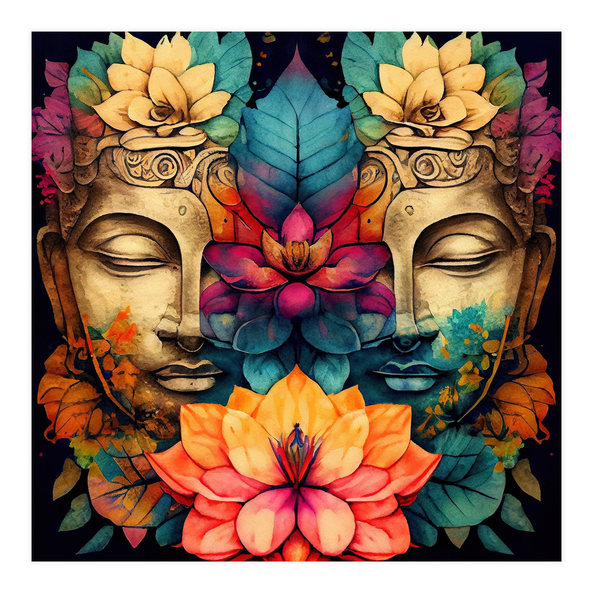 Twin Lotus Buddha Portrait (Print Only)