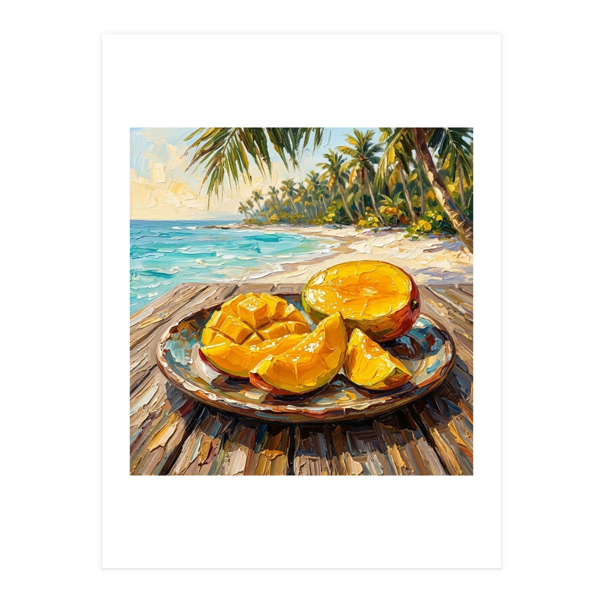 Tropical Mango Beach Oil Painting  (Print Only)