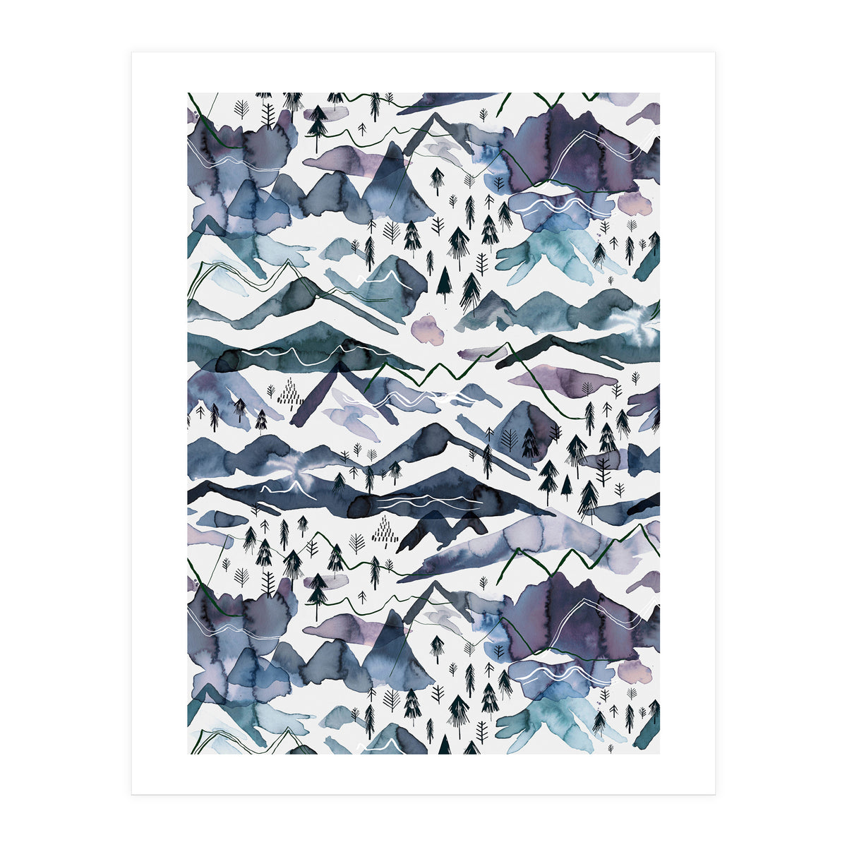 Watercolor Landscape Blue Mountains (Print Only)