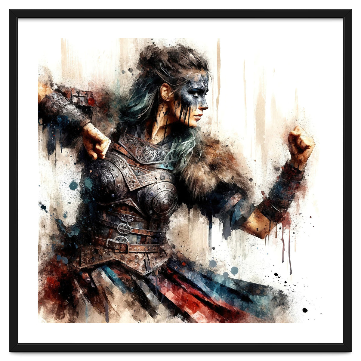 Viking Warrior Woman Watercolor Portrait