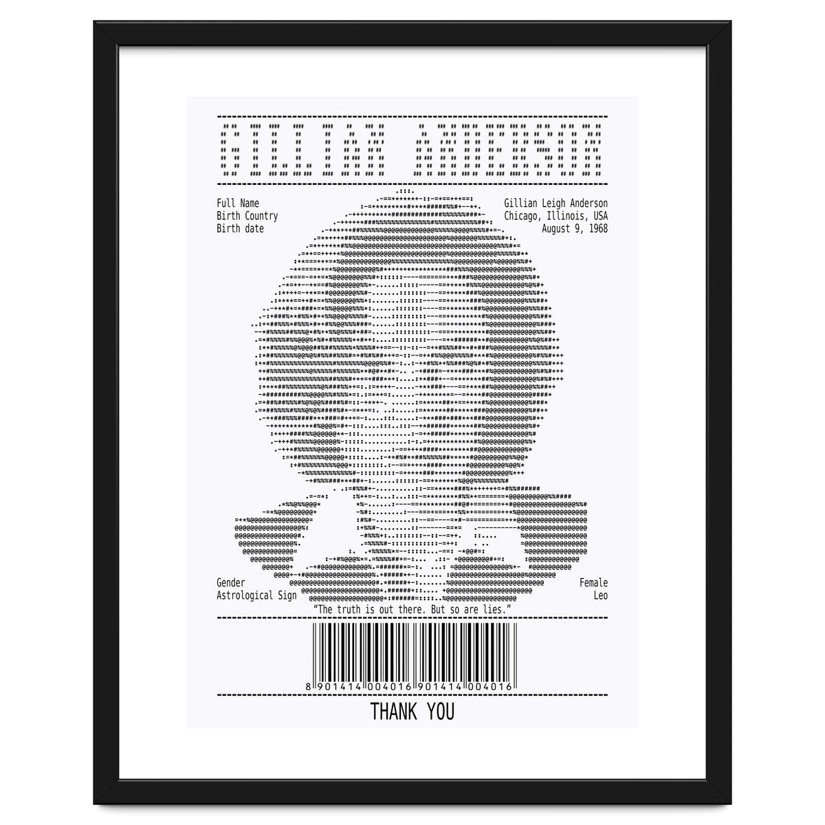 Receipt Art Gillian Anderson