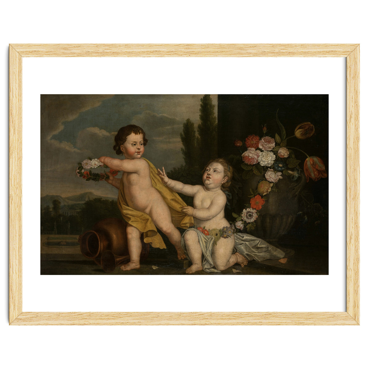 German Master (18th Century) – Two Putti with Garlands of Flowers