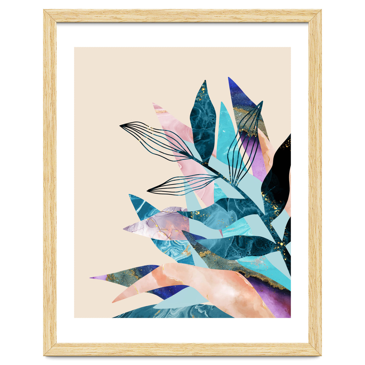 Marble Fantasy, Luxe Abstract Texture Botanical Concept, Eclectic Graphic Design Bohemian Contemporary