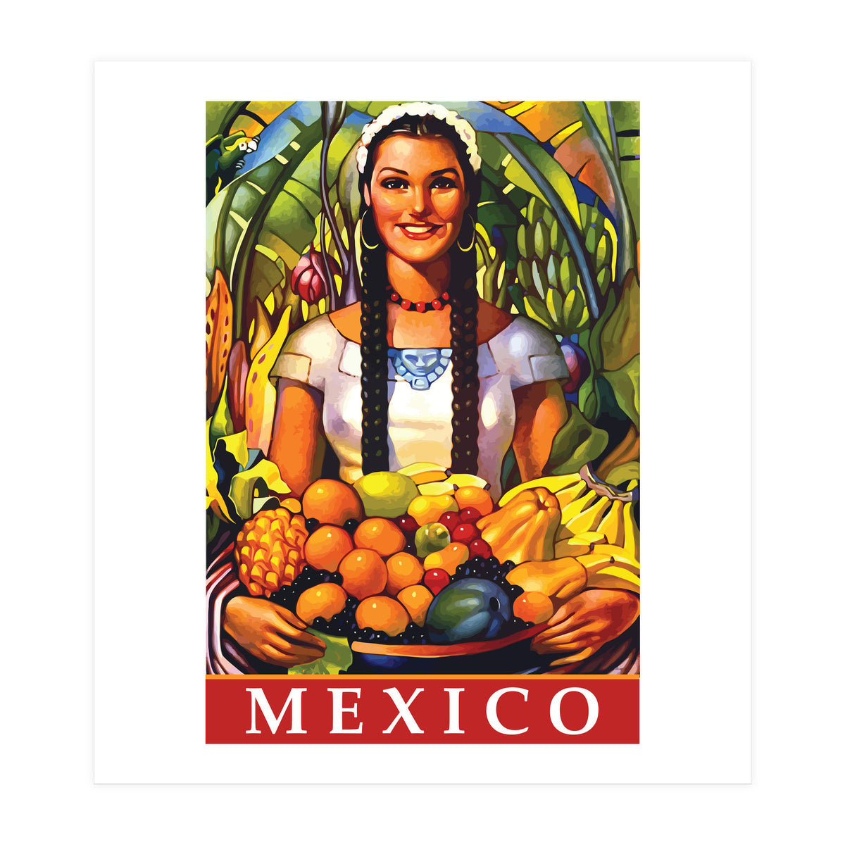 Mexico, Woman With Fruit Basket (Print Only)