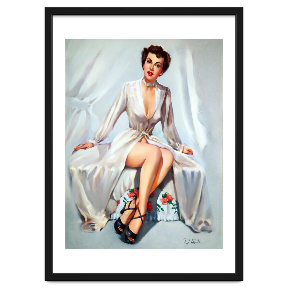 Beautiful Sexy Pinup In Posing Long White Dress