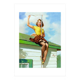 Pinup Sexy Girl Setting Up The Antenna On The Roof (Print Only) thumbnail