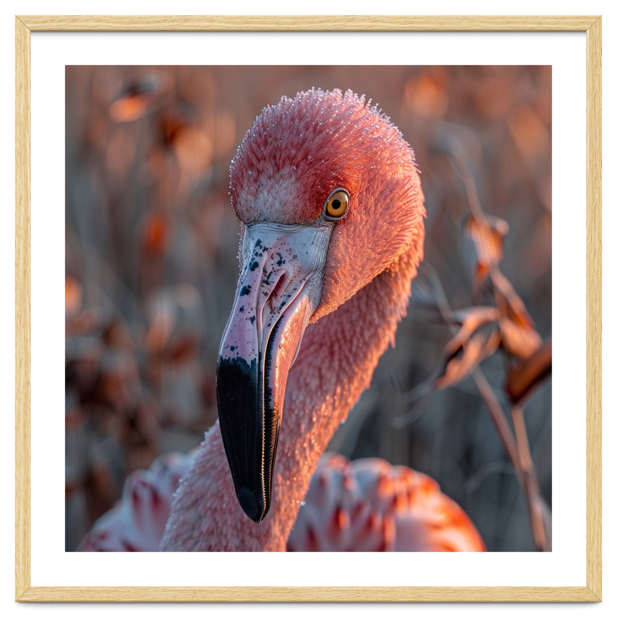 Close Up Of A Pink Flamingo Head In Sunlight