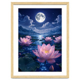 Moonlit Lotus Pond: Serene Nighttime Floral Landscape thumbnail