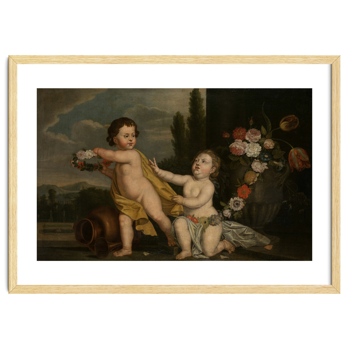 German Master (18th Century) – Two Putti with Garlands of Flowers