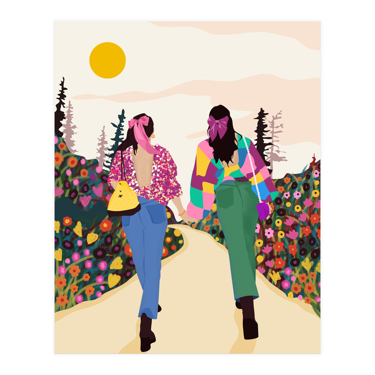 Besties, Best Friends Friendship Fashion, Girl Power Empower Bohemian Travel Companion Soulmates Gift (Print Only)