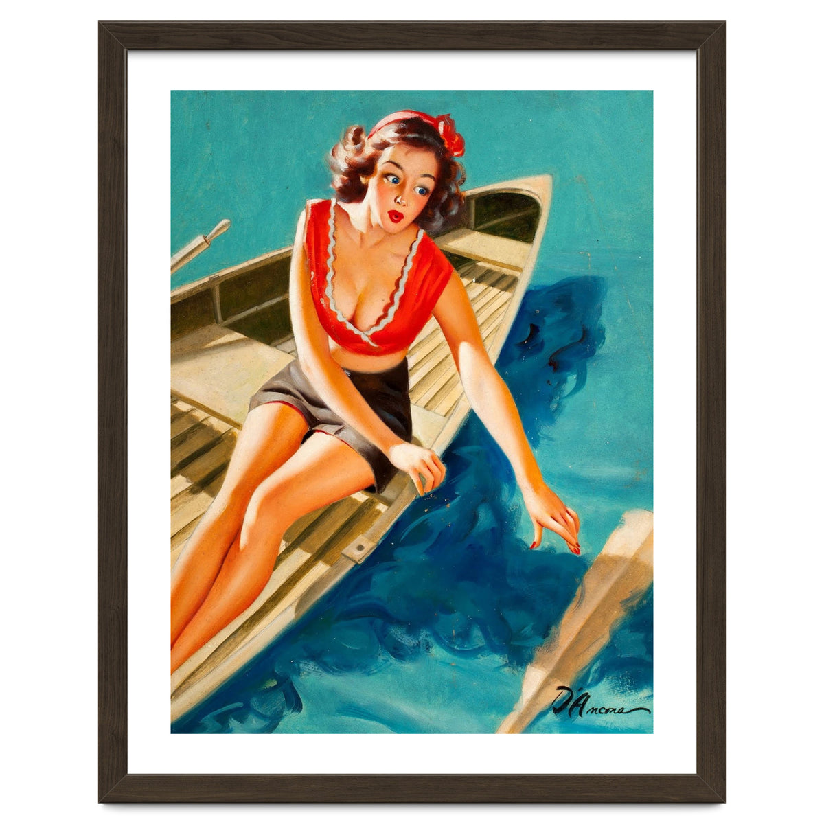 Pinup Sexy Girl In A Boat And A Lost Paddle