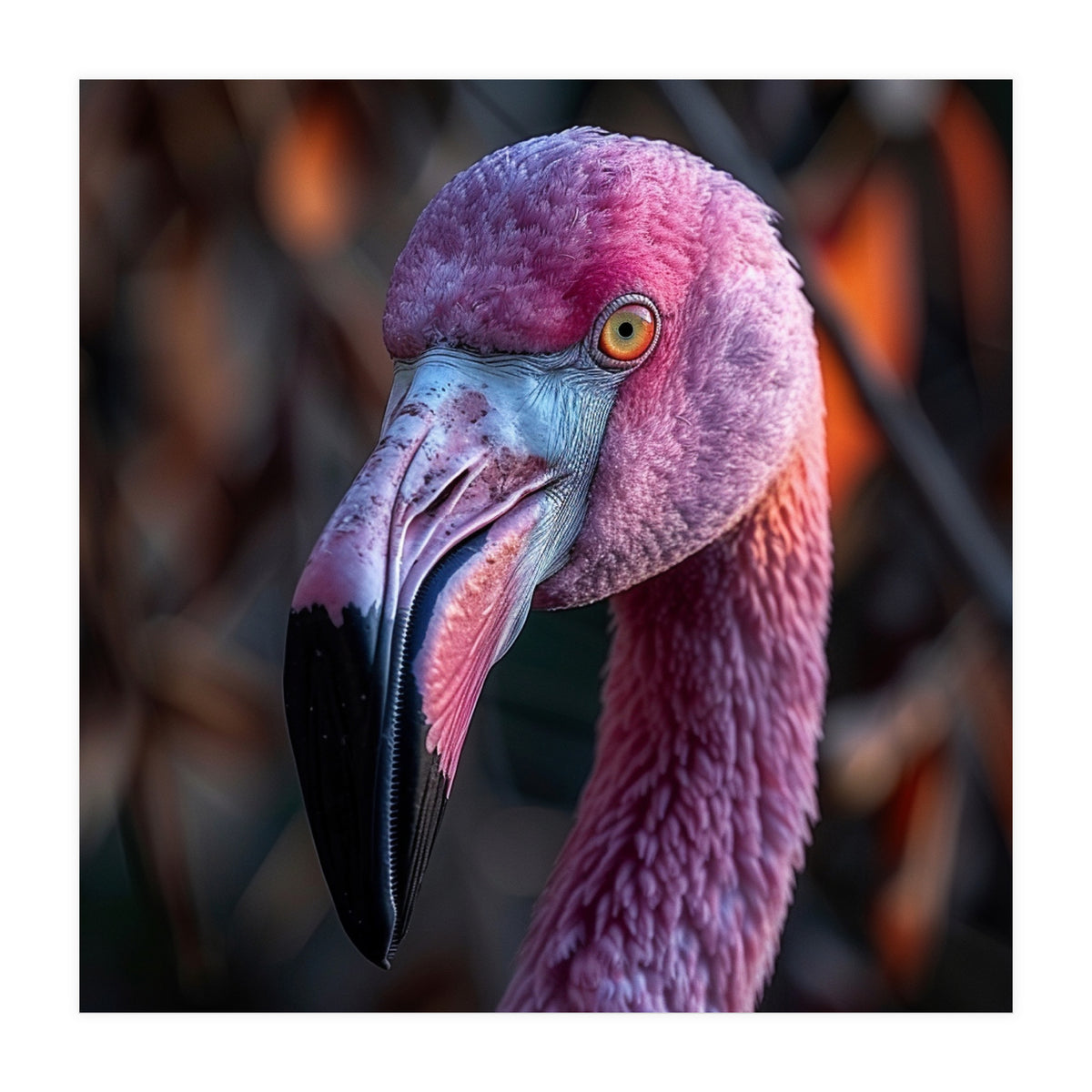 Close Up Of A Pink Flamingo Bird Face (Print Only)