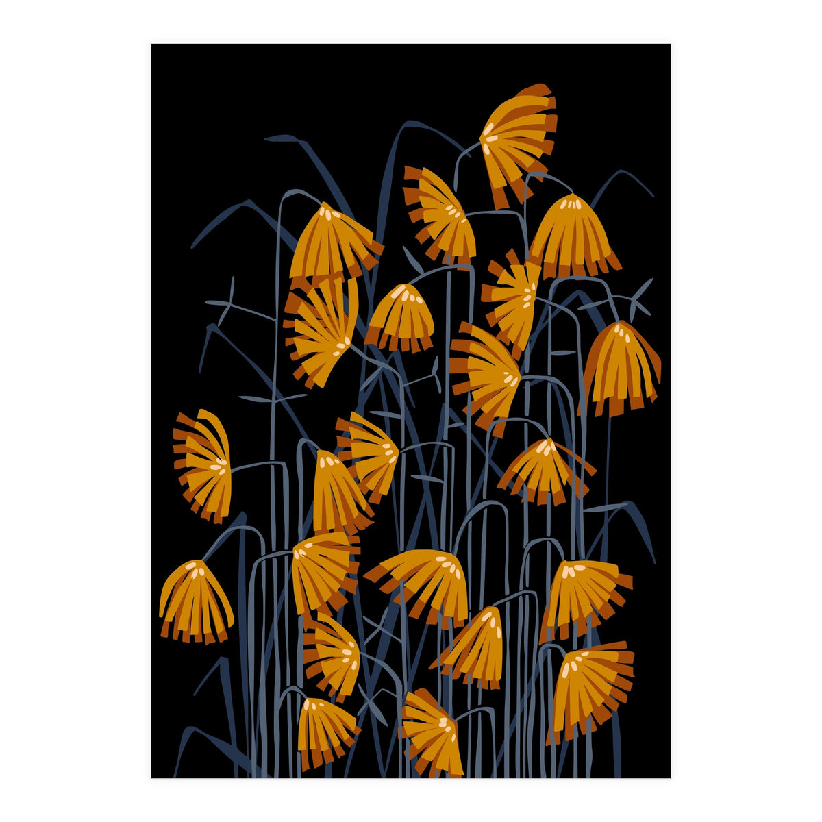 Linocut flower meadow black (Print Only)