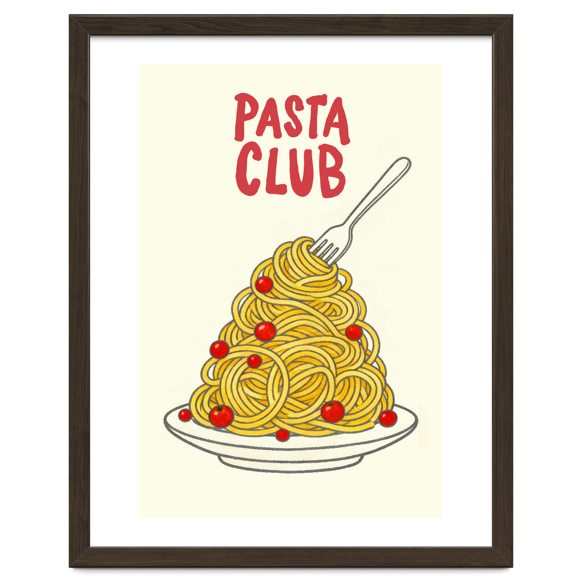 Pasta Club Illustration, Spaghetti and Tomatoes Art Print for Kitchen Wall Decor