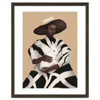 Woman In Stripes Holding A White Rabbit