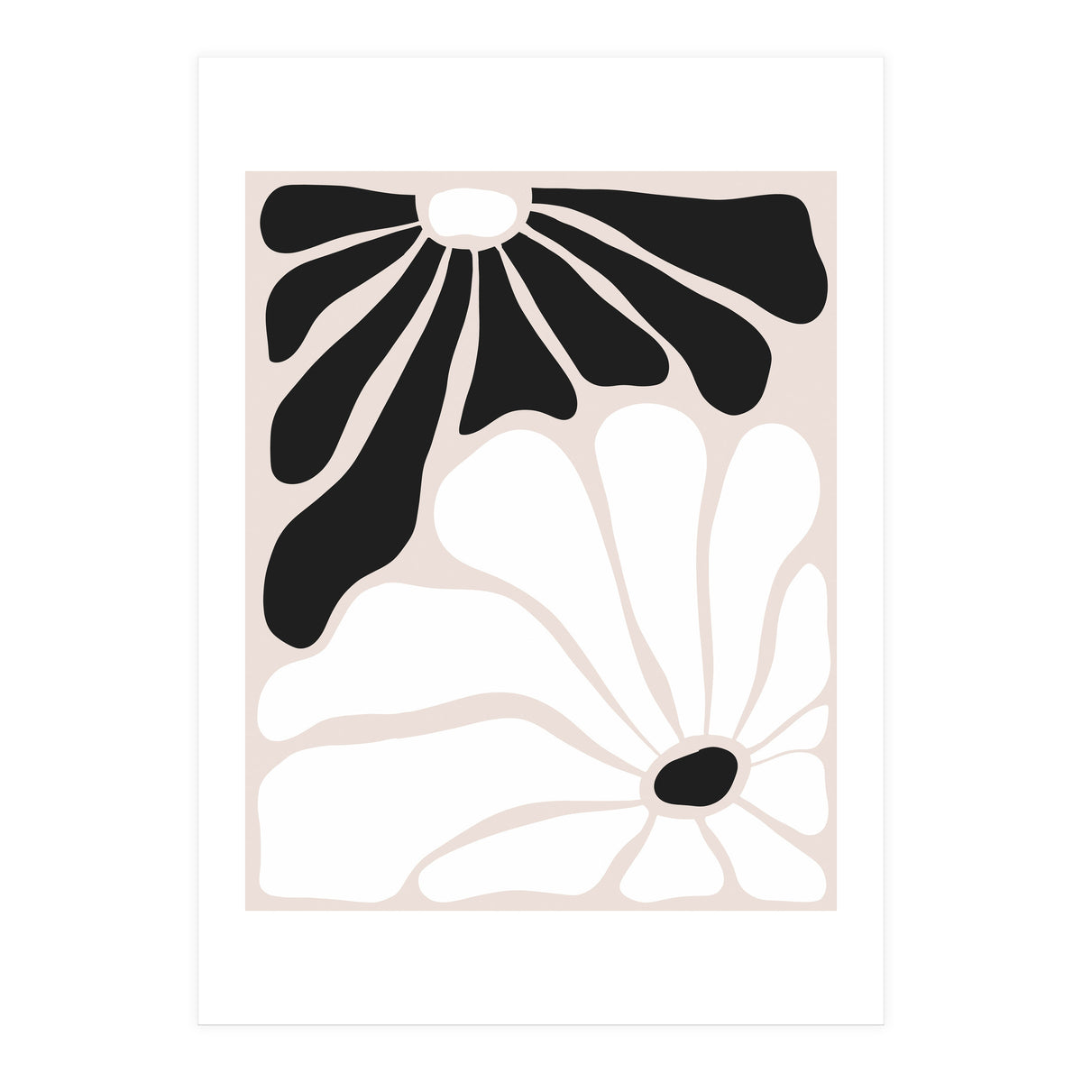 Floral Yin Yang, Scandinavian Nature Flowers Botanical Concept, Plants Blossom Positivity Neutral Minimalism (Print Only)