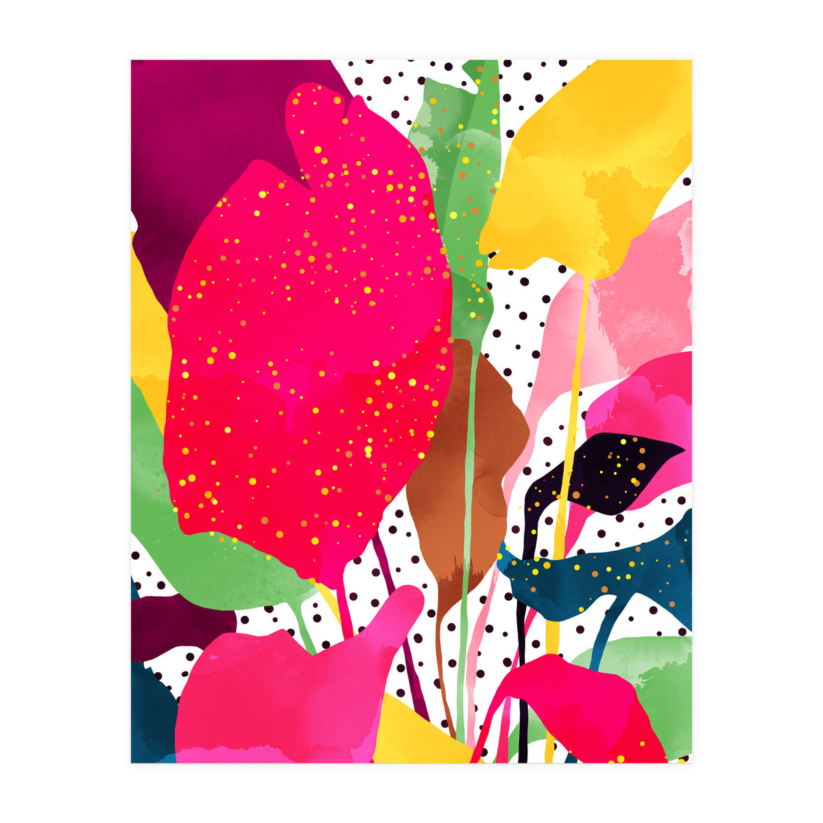 Modern Botanical, Nature Plants Tropical Jungle Garden, Eclectic Pop Of Color Glitter Gold Bohemian Graphic (Print Only)