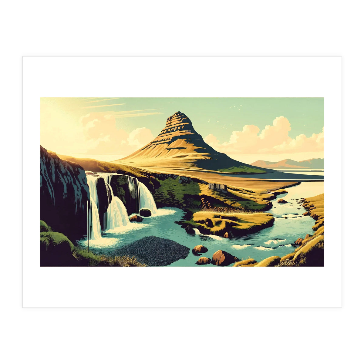 Vintage Iceland, Kirkjufell Mountain Poster (Print Only)