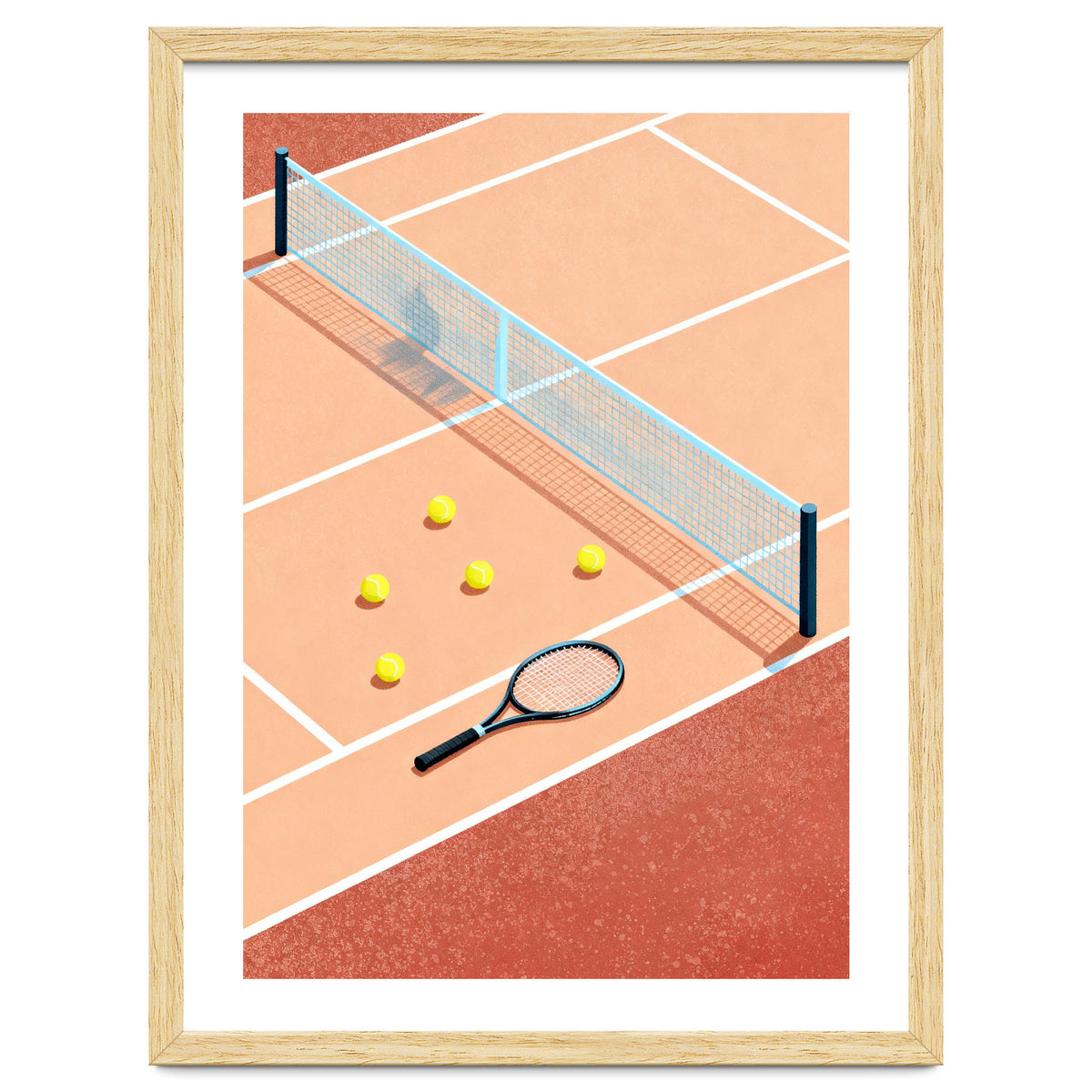 Tennis Court Art, Tennis Racket Illustration, Modern Sports Design