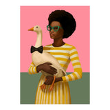 Stylish Woman Holding Goose In Striped Dress (Print Only) thumbnail