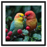Lovebirds Perched Amidst Red Berries And Green Foliage thumbnail