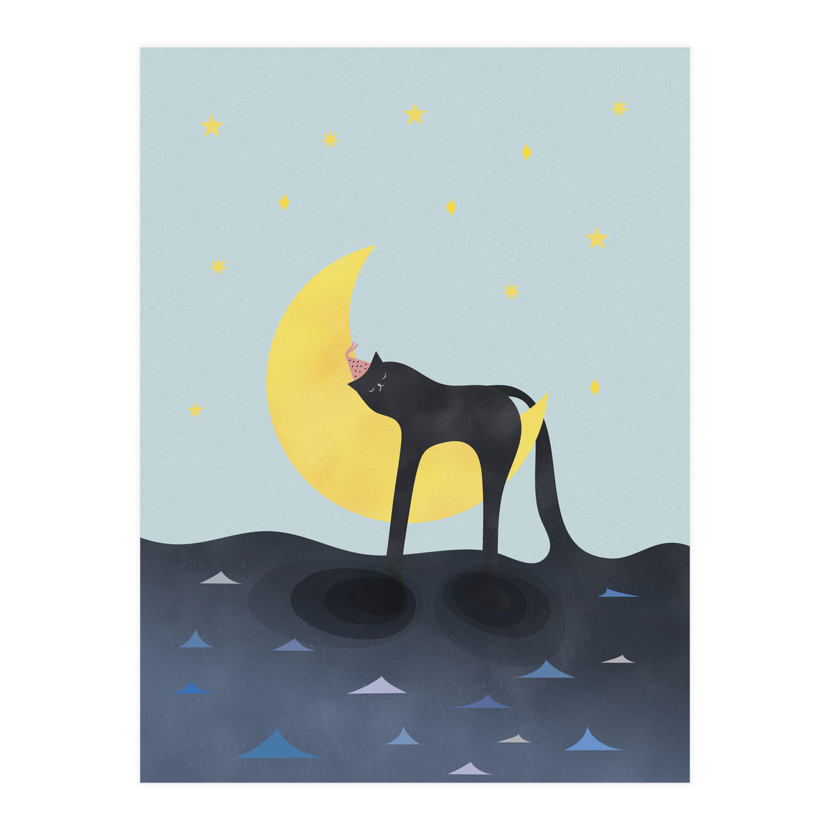 Beauty Sleep - Melting Cat on the crescent moon (Print Only)
