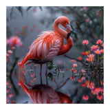 Elegant Flamingo Standing In Water Reflection (Print Only) thumbnail