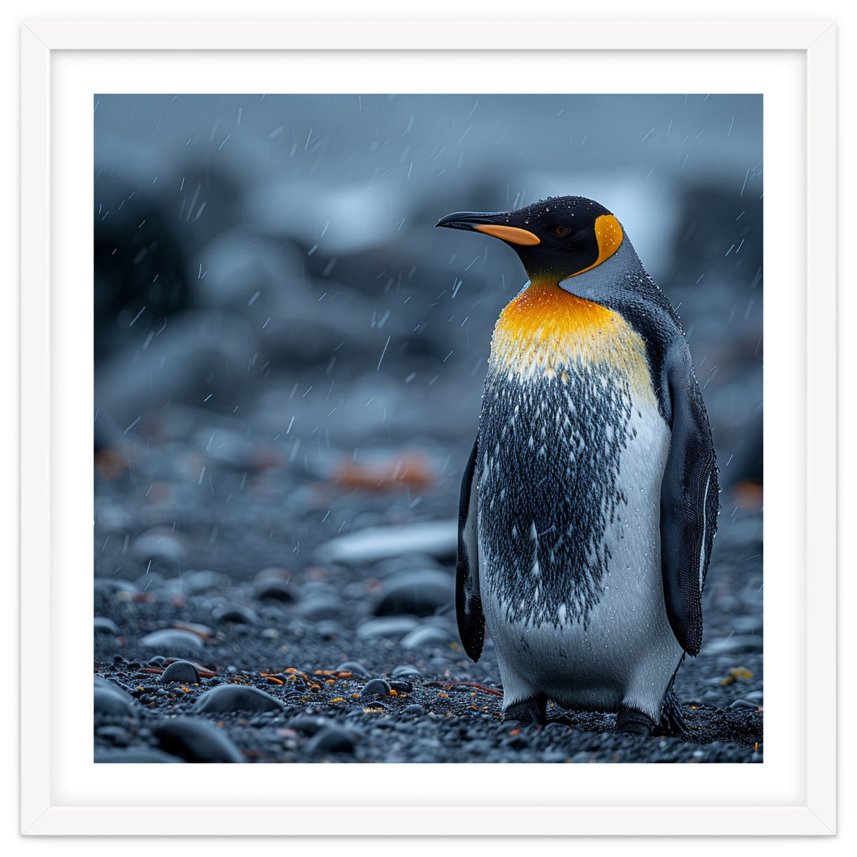 King Penguin Standing In The Rain