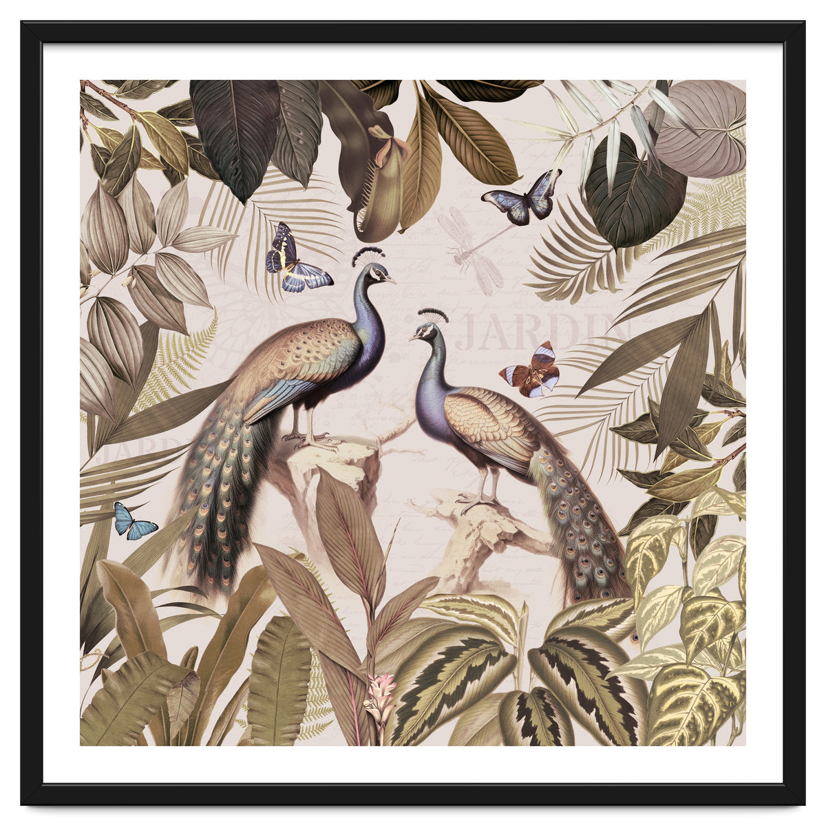 Vintage Sepia Exotic Peacocks Jungle