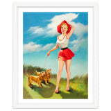 Pinup Girl In Little Red Dress And Two Dogs thumbnail