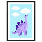 Purple Stegosaurus Watercolor Art, Cute Dinosaur Nursery Print, Dino and Clouds Illustration thumbnail