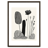 Abstract Black And White Botanical Illustration With Organic Shapes